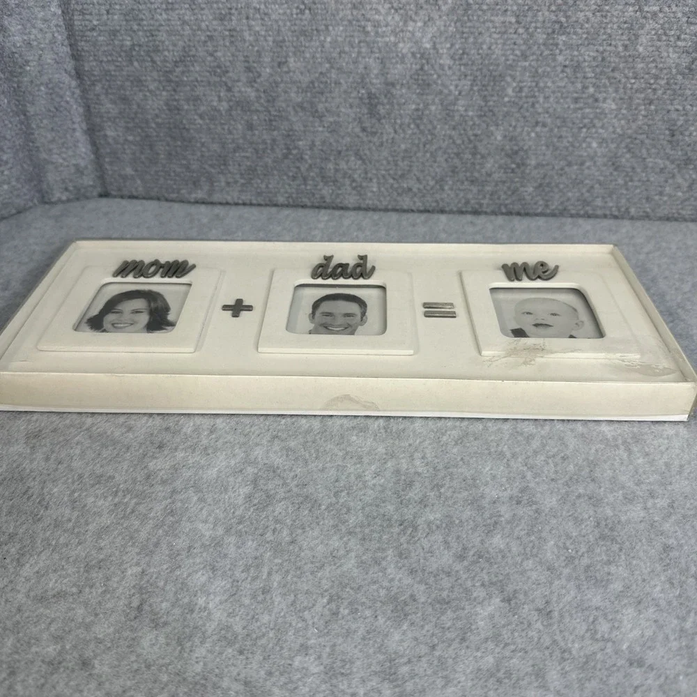 Mudpie Mom + Dad = Me Triple White Photo Frame 13